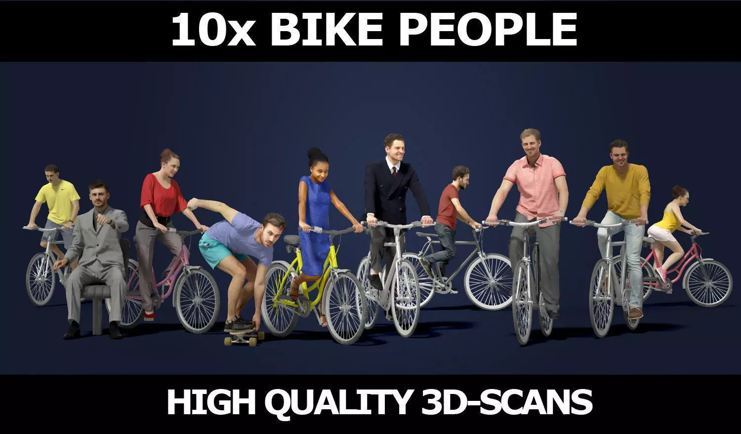Scanned Man Woman Bike Bicycle Foreground People Volume 01 3D Model Collection_0