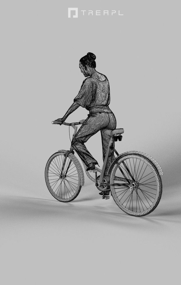 Scanned Man Woman Bike Bicycle Foreground People Volume 01 3D Model Collection_72