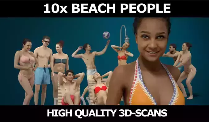 10x Scanned Beach Man Woman Sports Foreground People Volume 01 3D Model Collection
