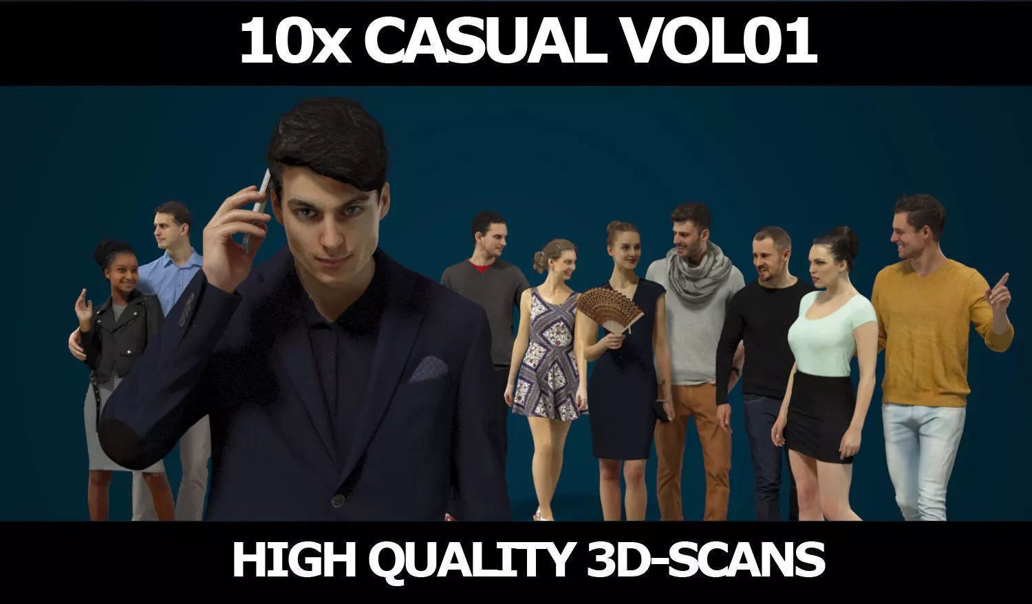 10x Woman Man Scanned Casual Foreground People Volume 01 3D Model Collection_0