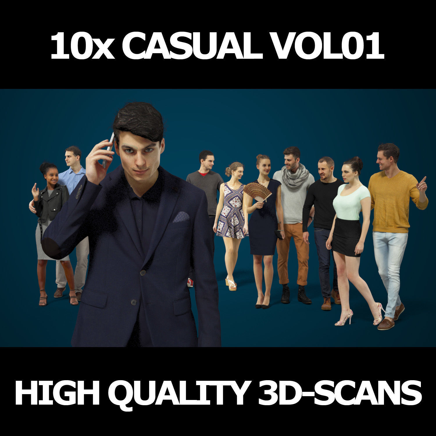 10x Woman Man Scanned Casual Foreground People Volume 01 3D Model Collection_1