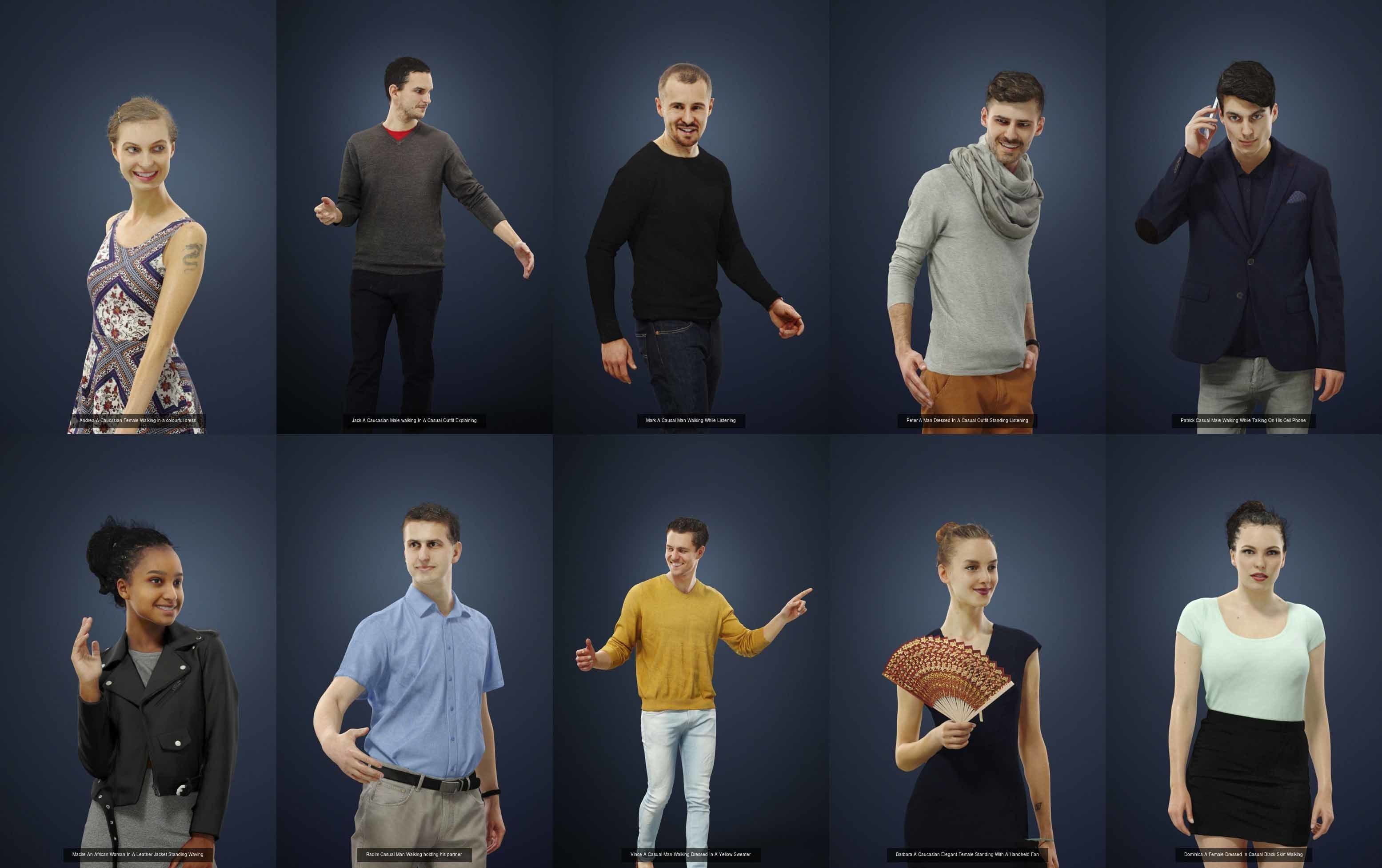 10x Woman Man Scanned Casual Foreground People Volume 01 3D Model Collection_2