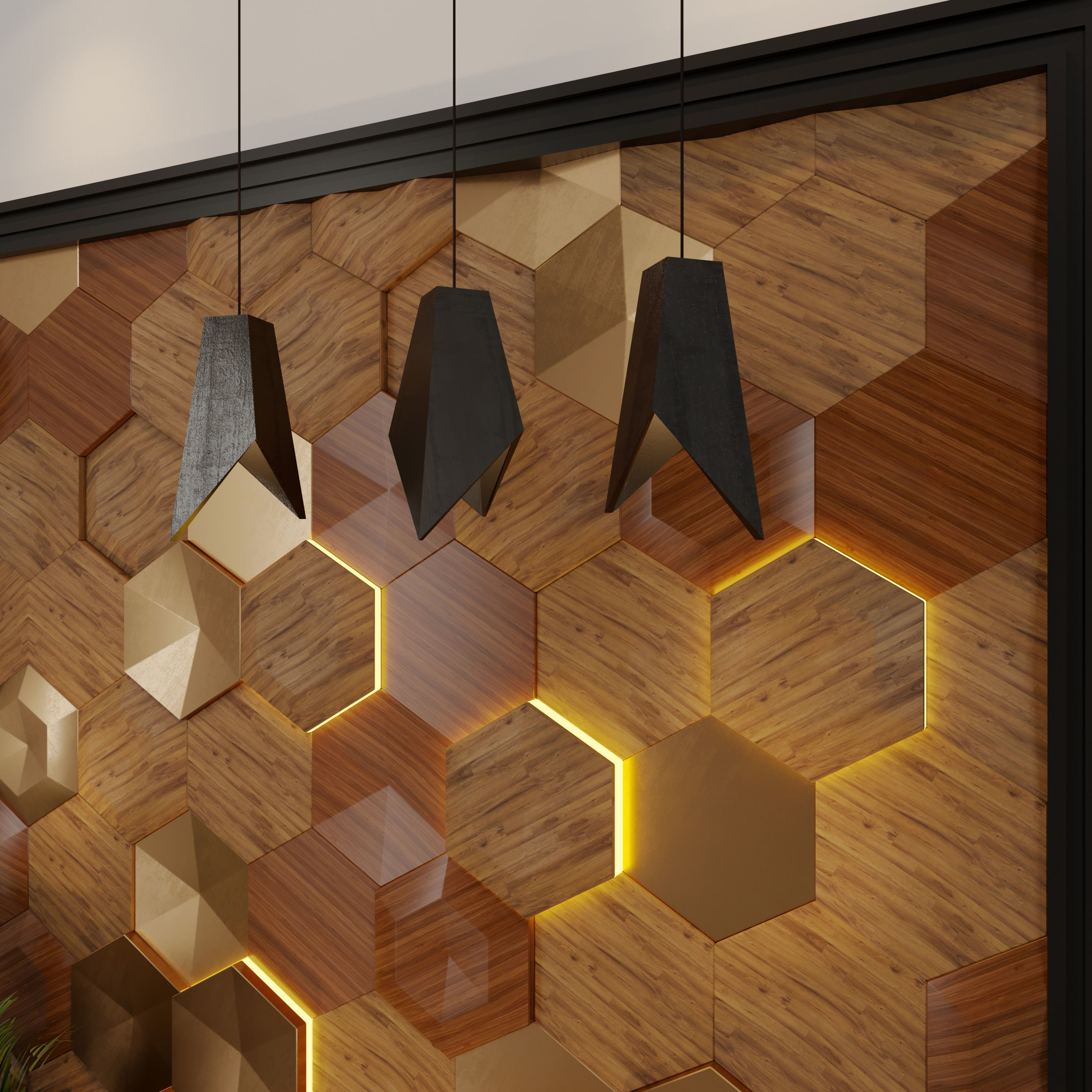 Decor hexagonal wall 3D model_3