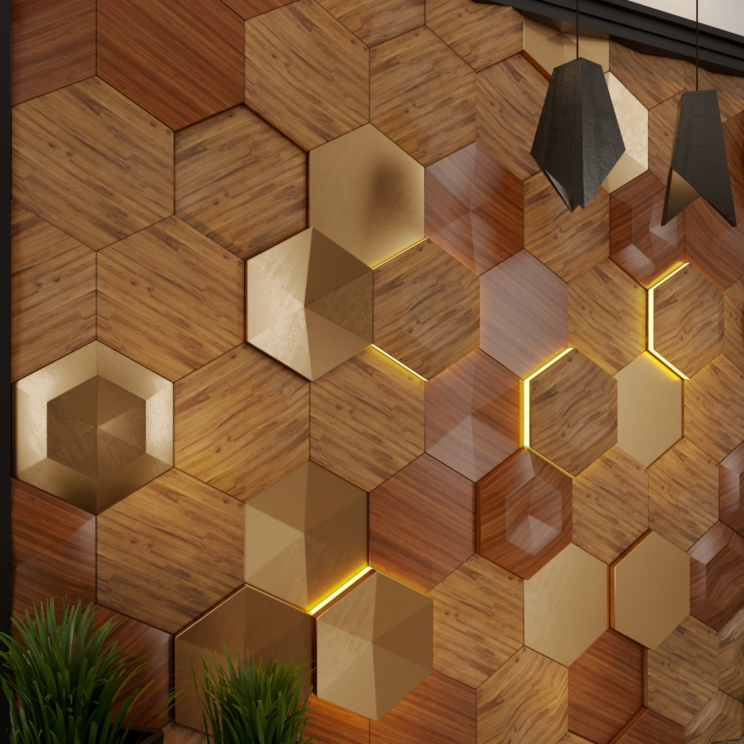 Decor hexagonal wall 3D model_4
