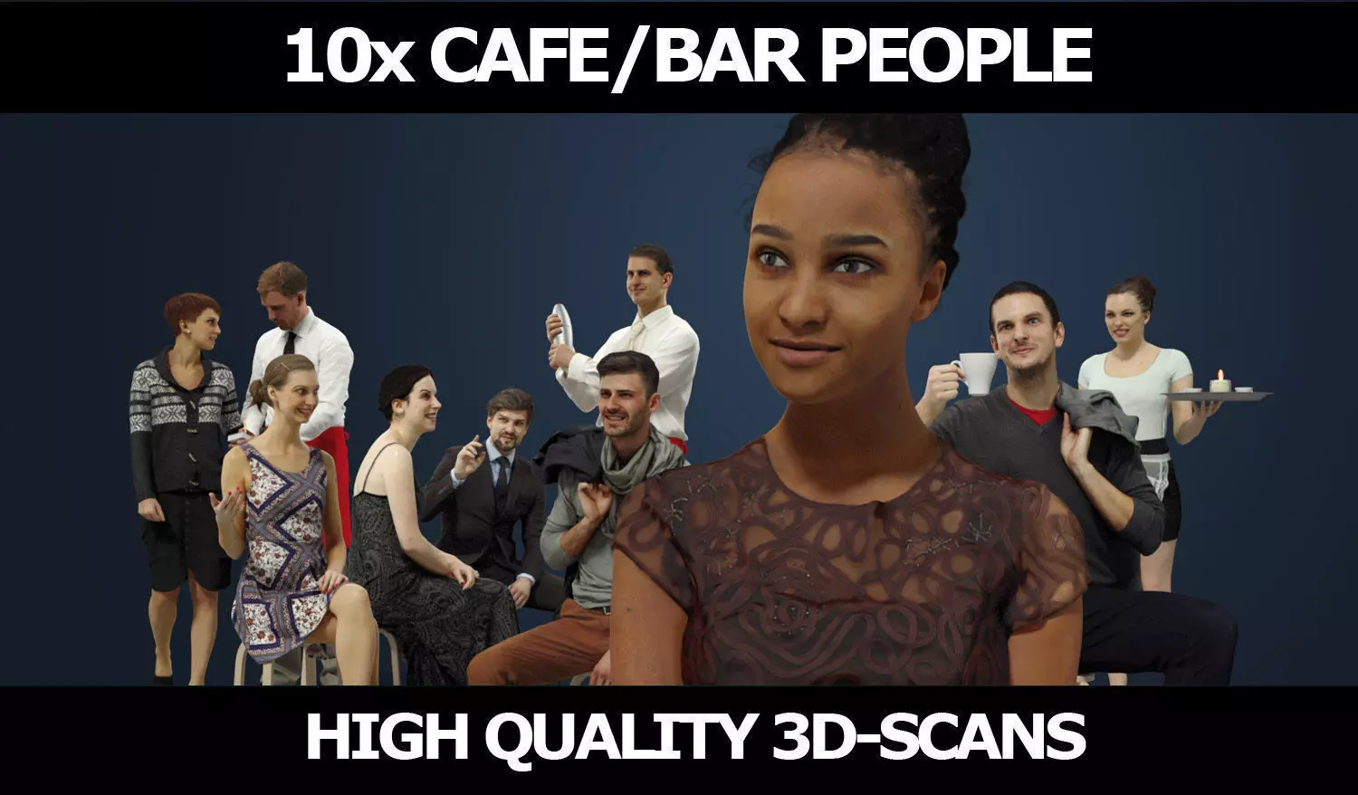 10x Scanned Man Woman Cafe Bar Foreground People Volume 01 3D Model Collection_0