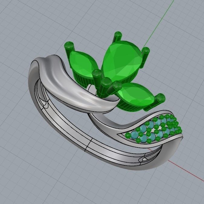 Design Women ring with gems 3dm stl 3D print model 3D print model_10