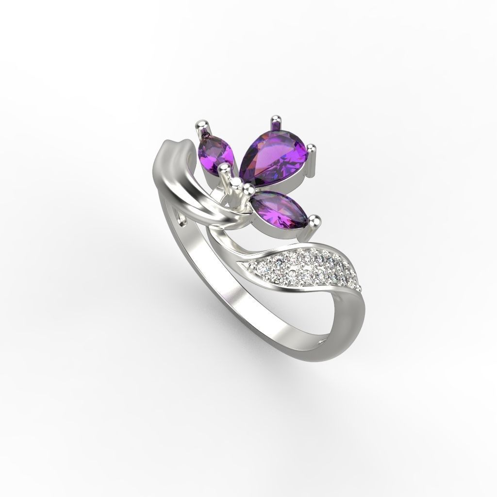 Design Women ring with gems 3dm stl 3D print model 3D print model_13