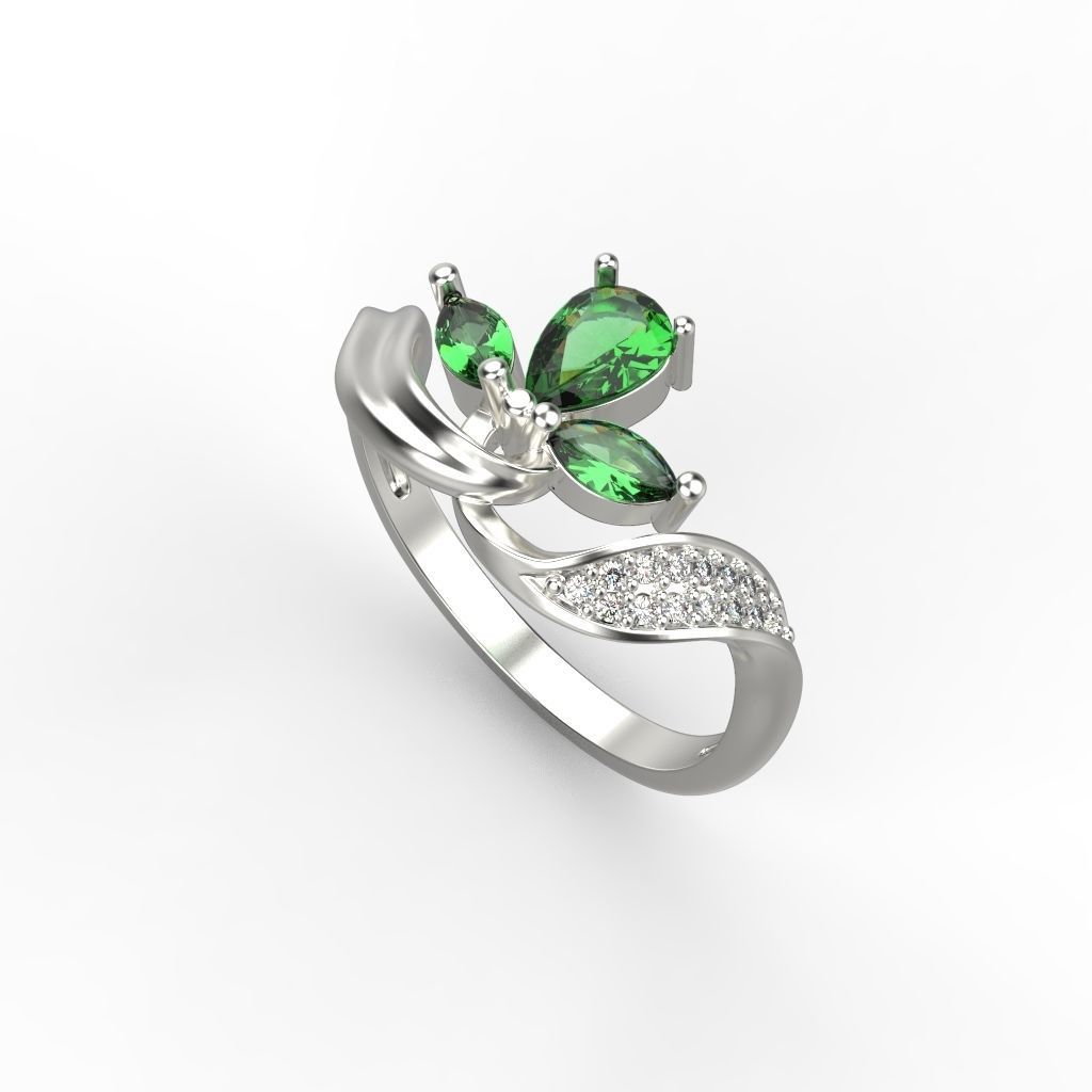 Design Women ring with gems 3dm stl 3D print model 3D print model_15