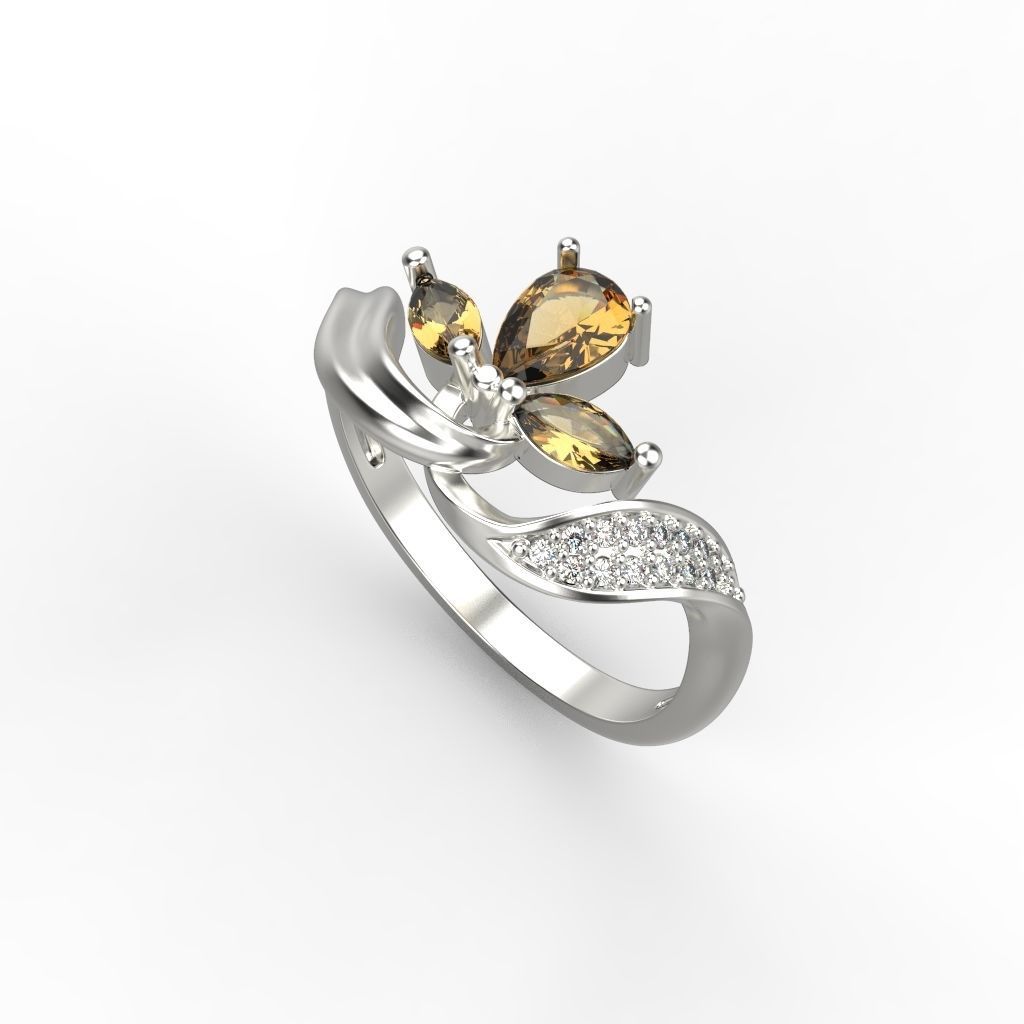 Design Women ring with gems 3dm stl 3D print model 3D print model_11