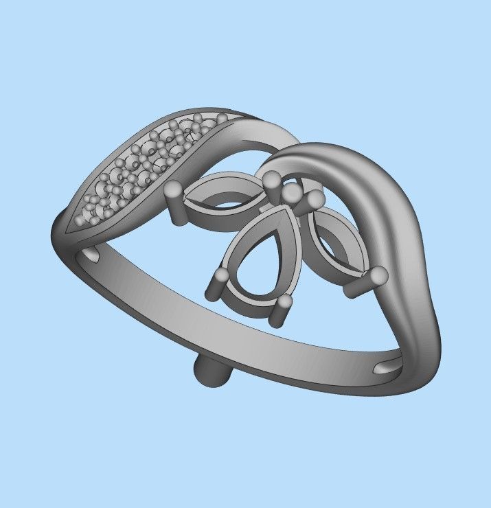 Design Women ring with gems 3dm stl 3D print model 3D print model_25