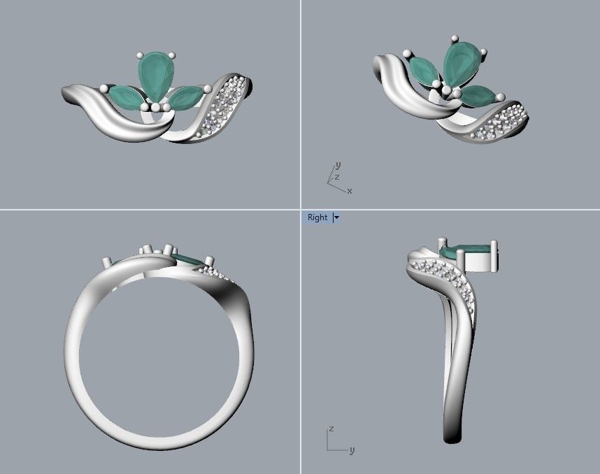 Design Women ring with gems 3dm stl 3D print model 3D print model_6