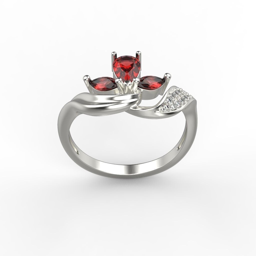 Design Women ring with gems 3dm stl 3D print model 3D print model_4