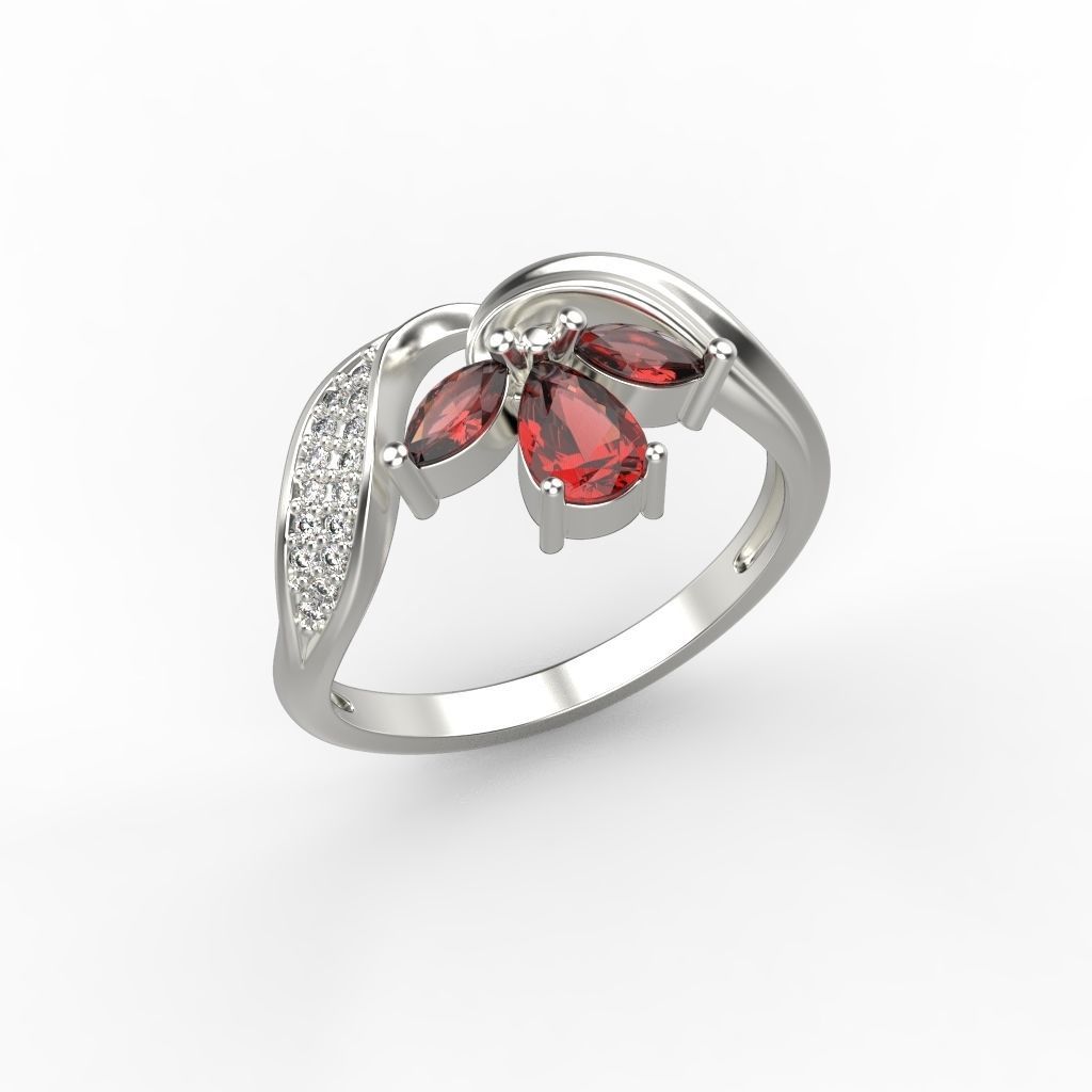 Design Women ring with gems 3dm stl 3D print model 3D print model_2