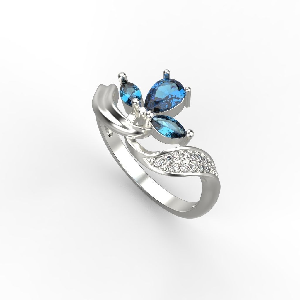 Design Women ring with gems 3dm stl 3D print model 3D print model_12