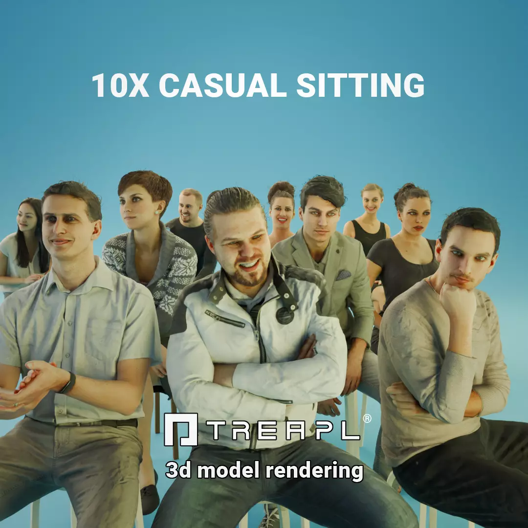 10x Scanned Man Woman Foreground Casual Sitting People Volume 01 3D Model Collection_0