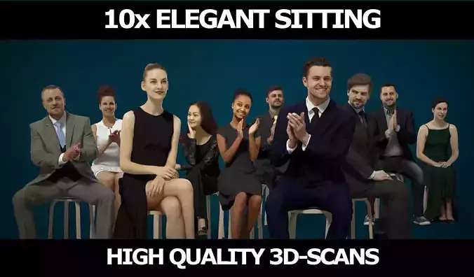 10x Scanned Man Woman Foreground Elegant Sitting People Vol01 3D Model Collection