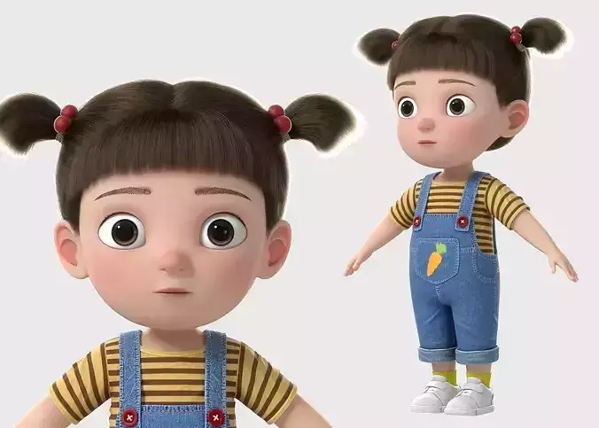 Cartoon Girl NoRig 3D model