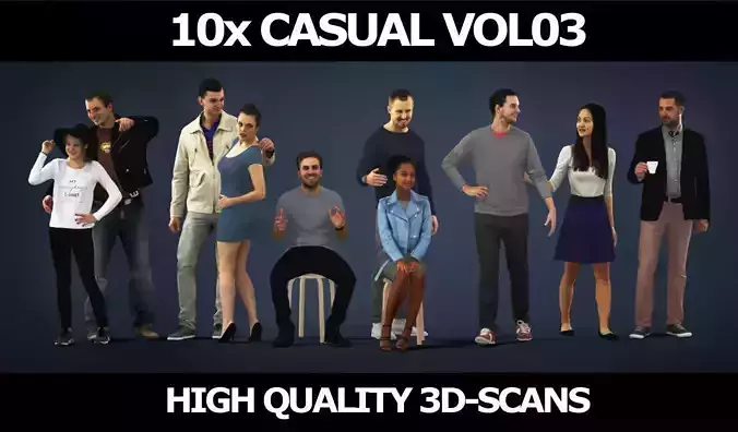 10x Man Woman Scanned Foreground Casual People Volume 03 3D Model Collection