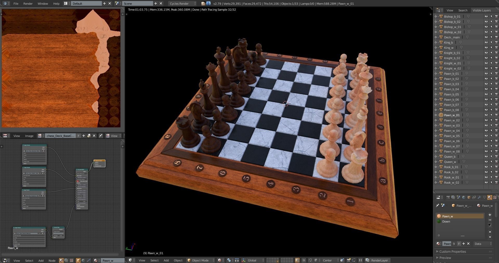 Chess Set - highpoly and lowpoly Low-poly 3D model_15