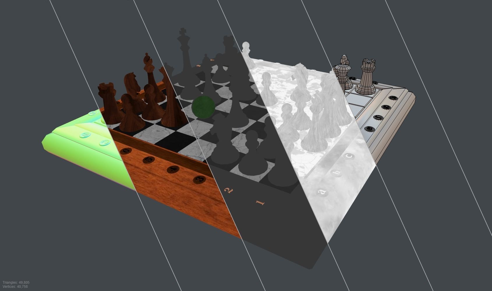 Chess Set - highpoly and lowpoly Low-poly 3D model_14