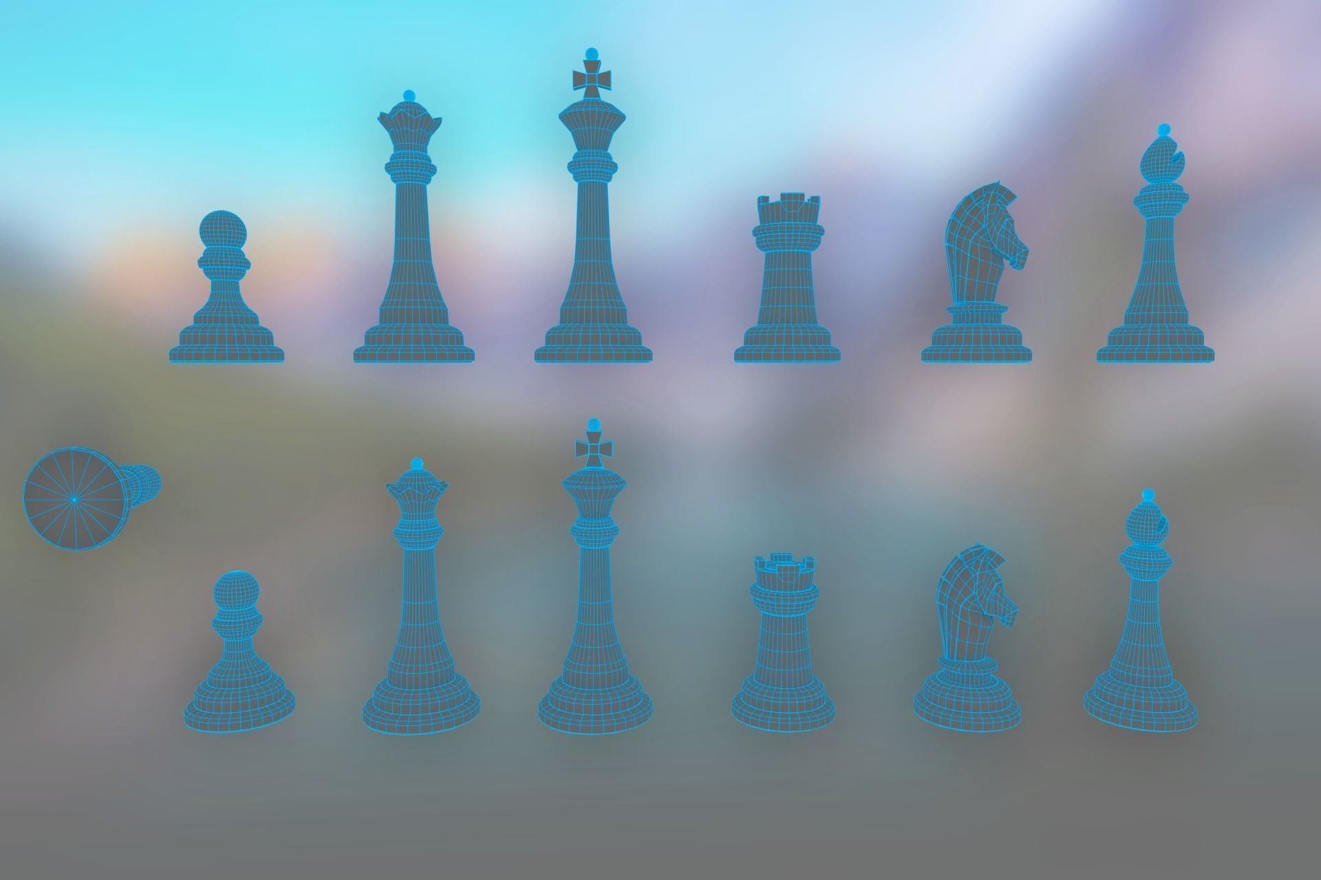 Chess Set - highpoly and lowpoly Low-poly 3D model_9