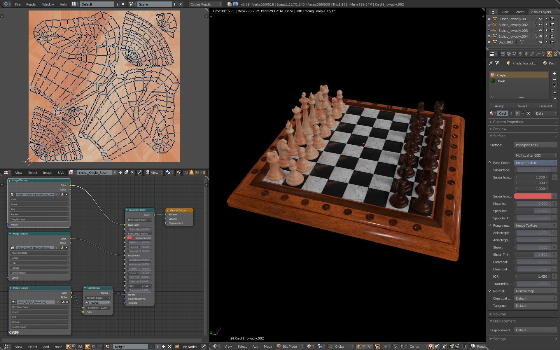 Chess Set - highpoly and lowpoly Low-poly 3D model_3
