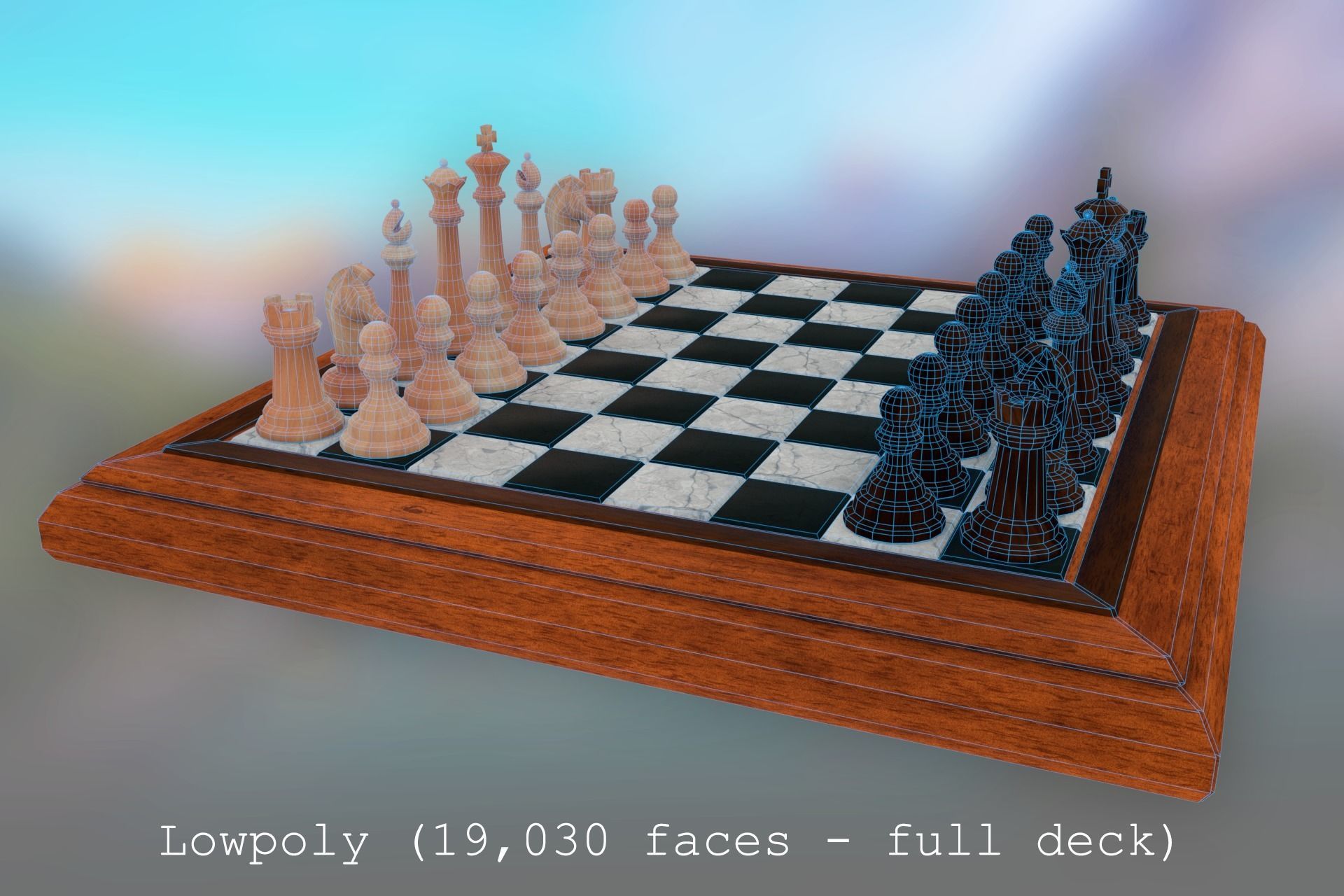 Chess Set - highpoly and lowpoly Low-poly 3D model_2