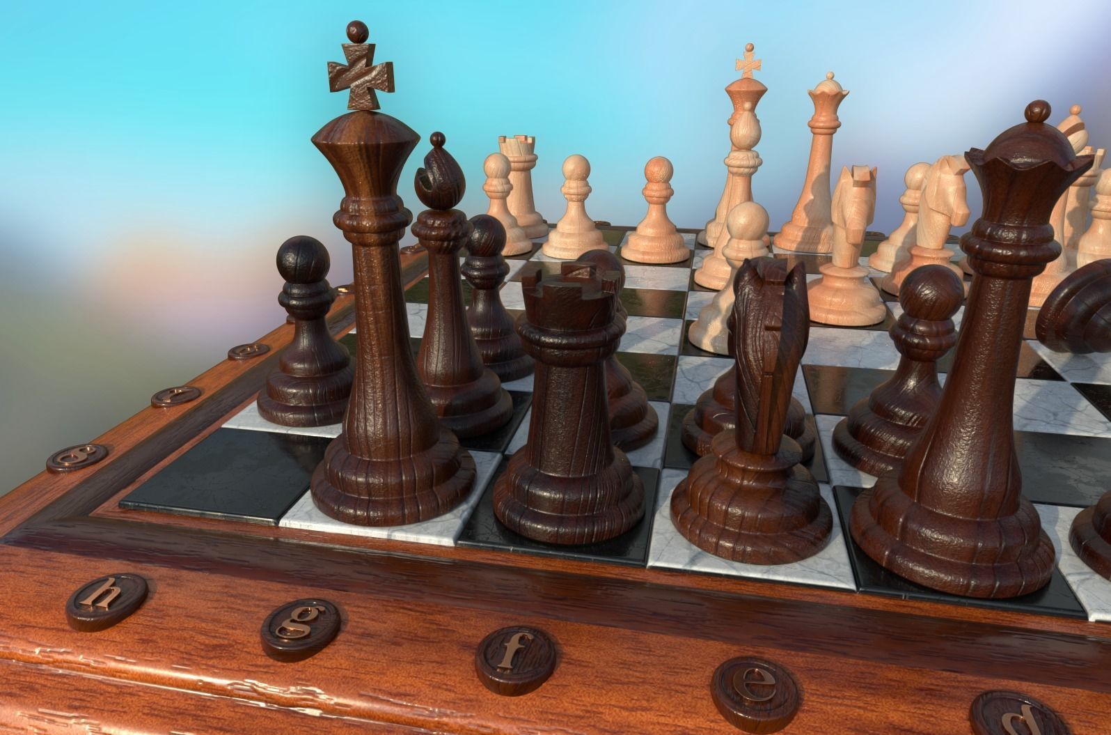 Chess Set - highpoly and lowpoly Low-poly 3D model_1