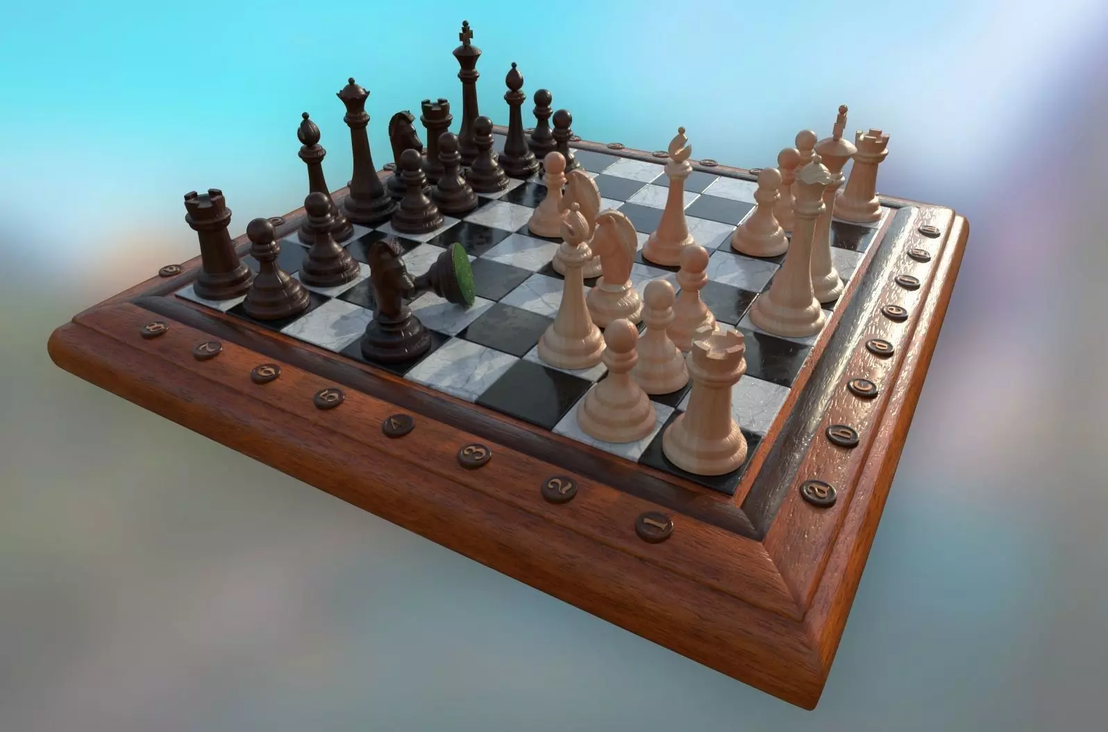 Chess Set - highpoly and lowpoly Low-poly 3D model_0