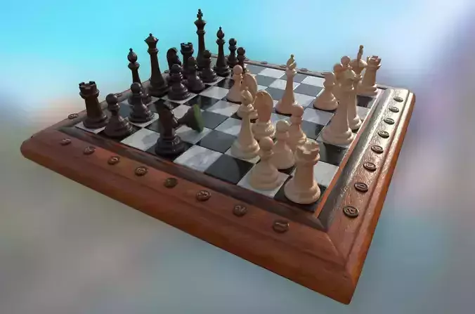 Chess Set - highpoly and lowpoly Low-poly 3D model