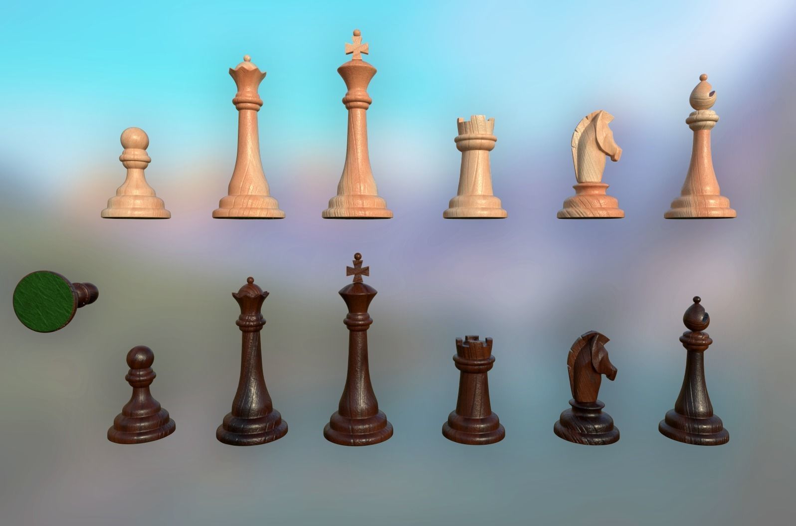 Chess Set - highpoly and lowpoly Low-poly 3D model_8