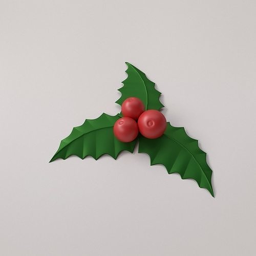 Mistletoe holly leaf with berries 3D model