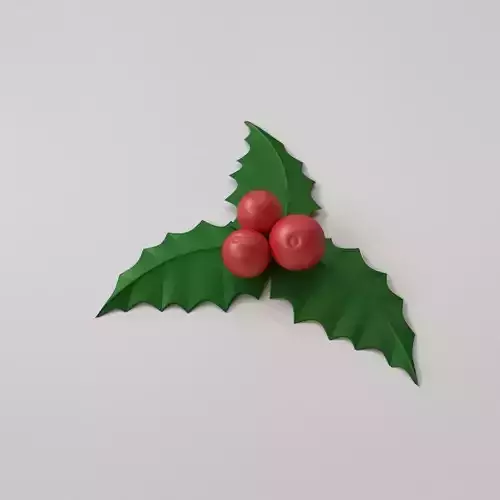 Mistletoe holly leaf with berries 3D model