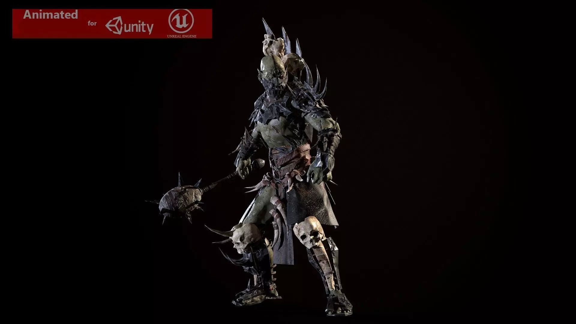 Destroyer undead creature with horns and spikes Low-poly 3D model