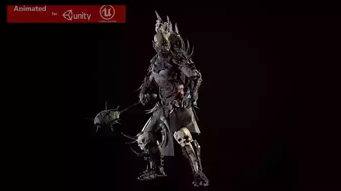 Destroyer undead creature with horns and spikes Low-poly 3D model