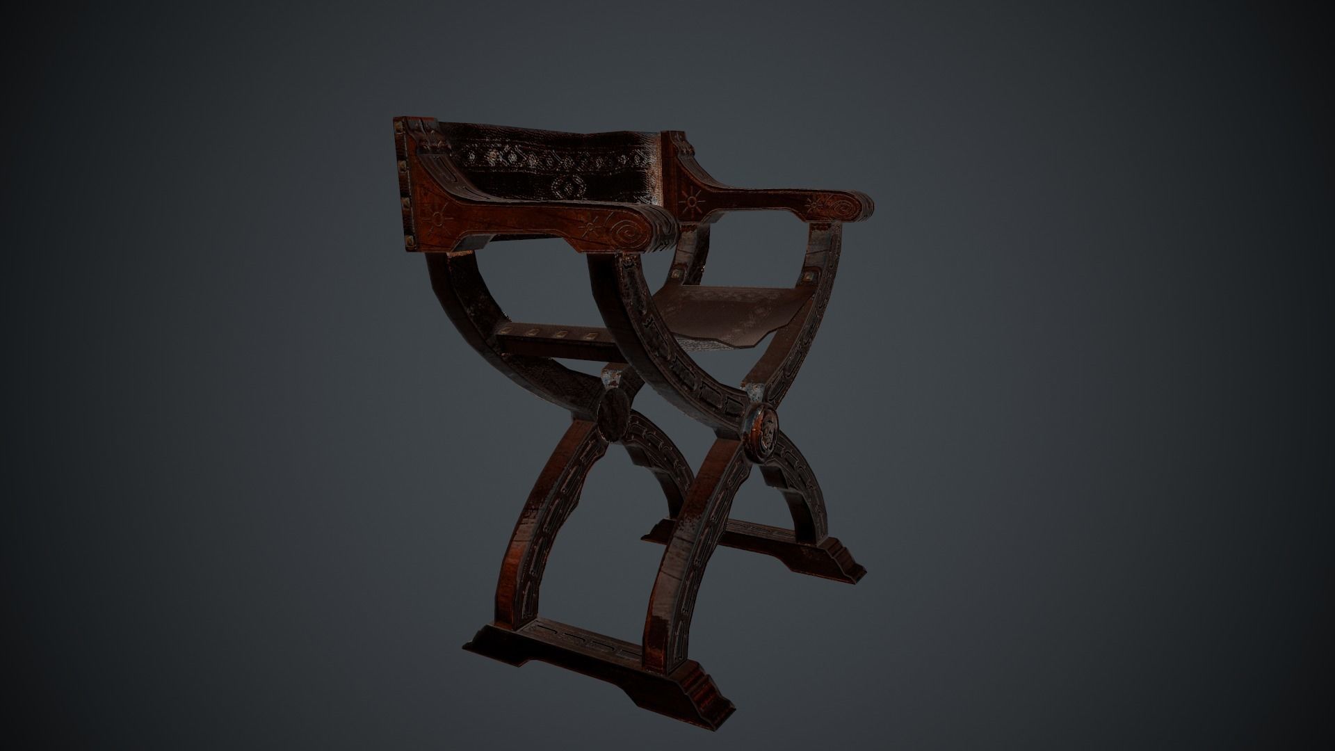 Antique Ancient Chair Low-poly 3D model_4