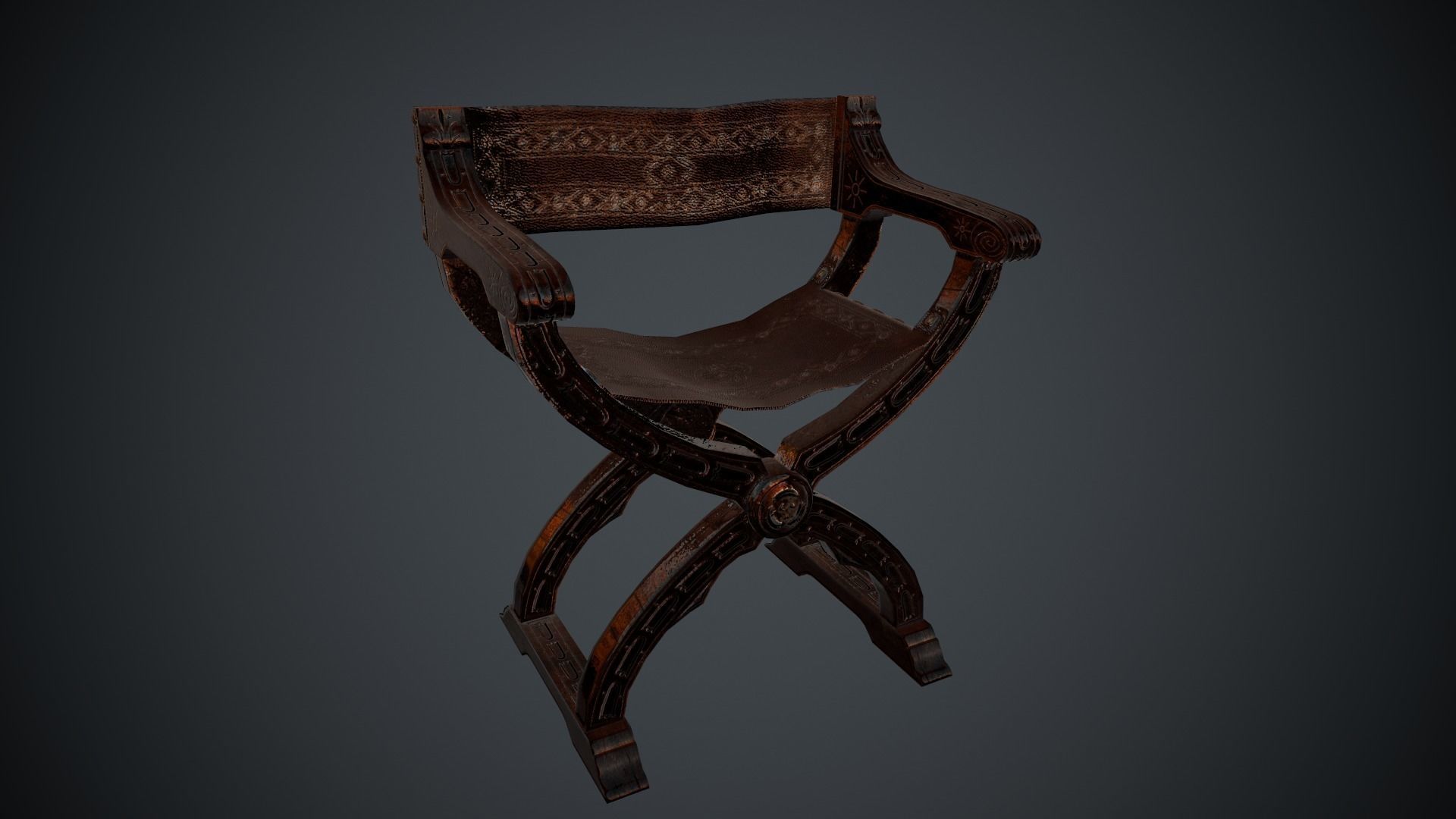 Antique Ancient Chair Low-poly 3D model_2