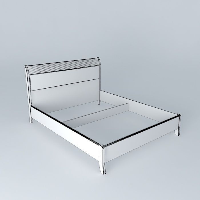 Bed-2 wooden bed frame Free 3D model_3