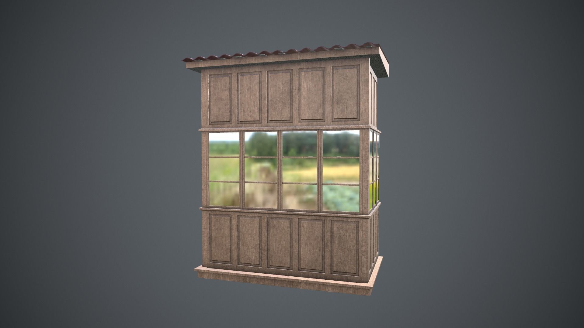 Soviet closed wood balcony for house - A Low-poly 3D model_3