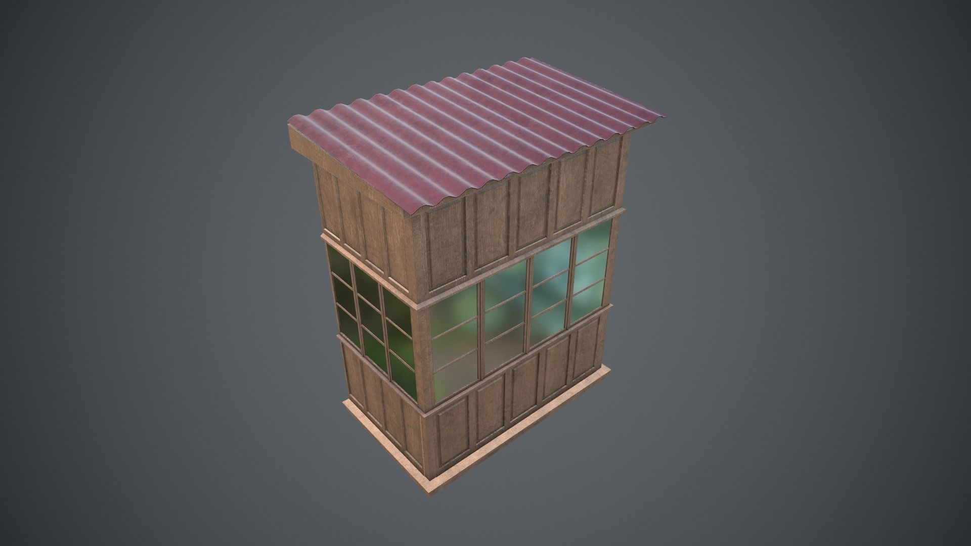 Soviet closed wood balcony for house - A Low-poly 3D model_1