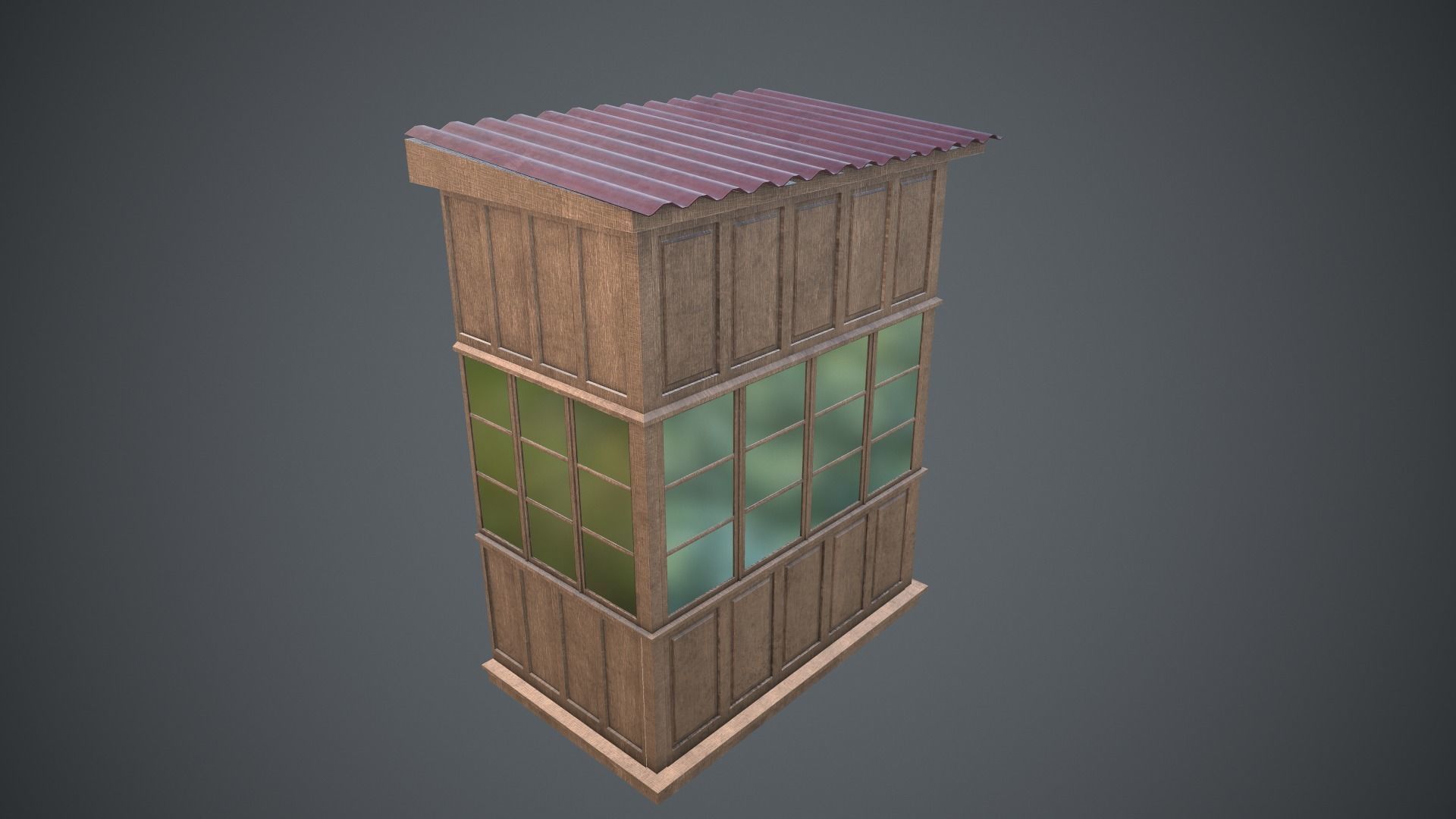 Soviet closed wood balcony for house - A Low-poly 3D model_2
