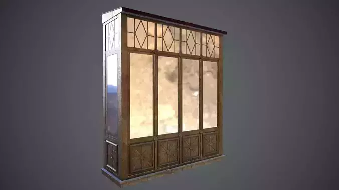 Closed wood balcony for house - B Low-poly 3D model