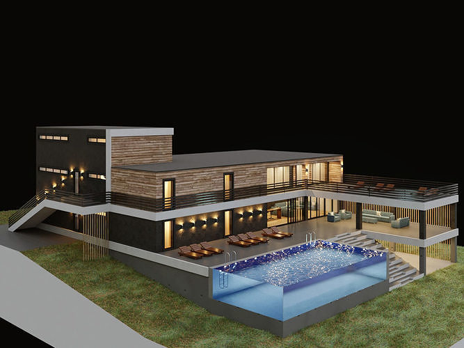 Villa with aquarium pool  3D model