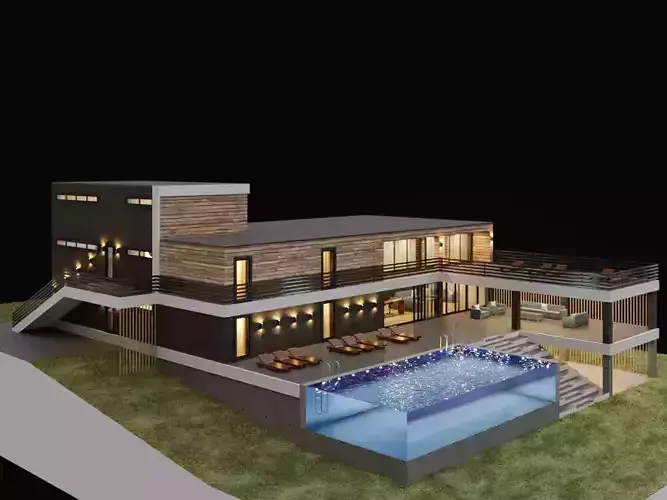 Villa with aquarium pool 