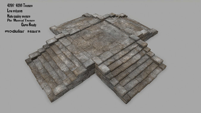 stairs 1 set of stone steps Low-poly 3D model