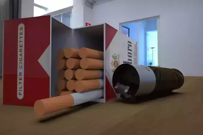 Clipper Lighter and Marlboro Cigarette Package  3D model