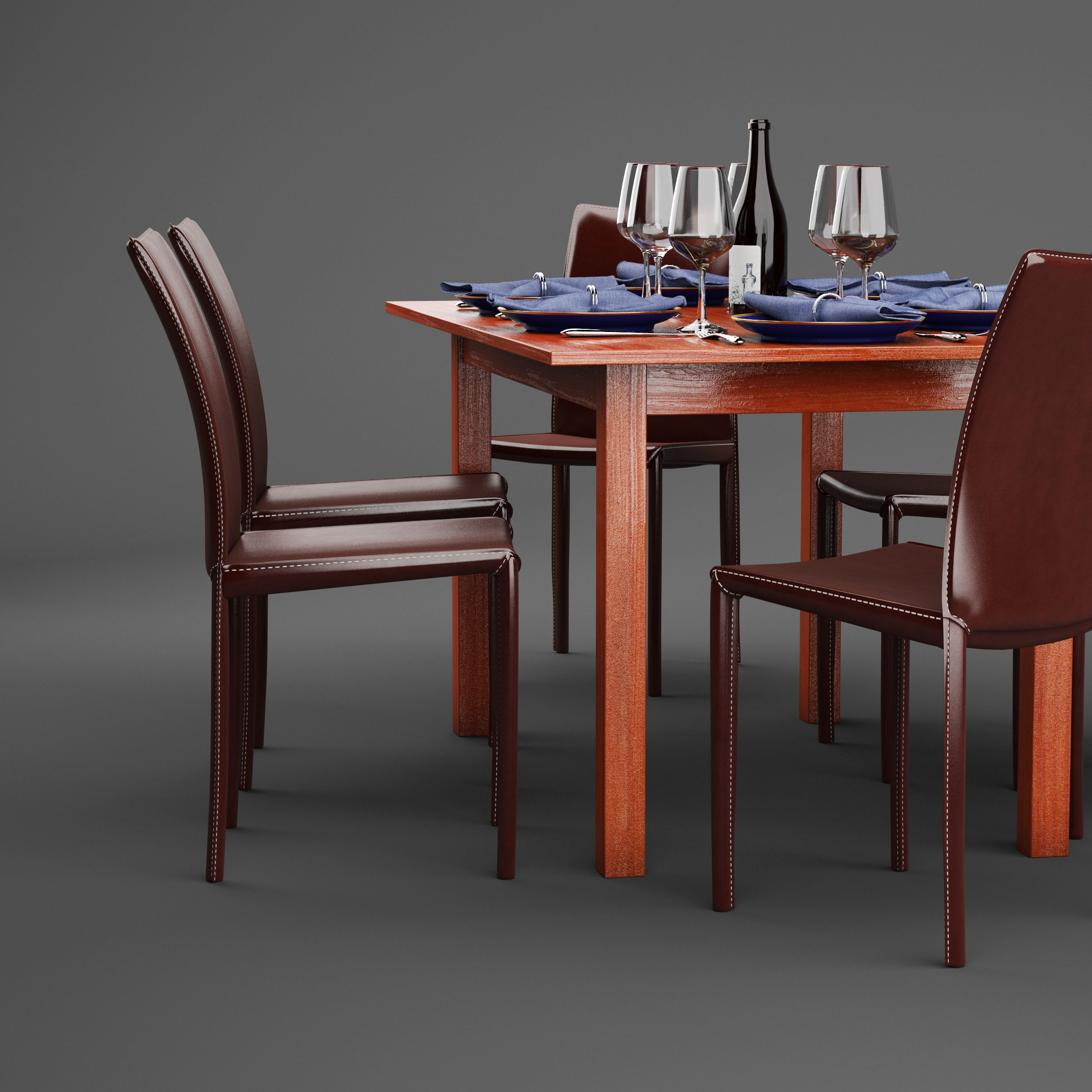 Scandanivian dining table set design  3D model_2