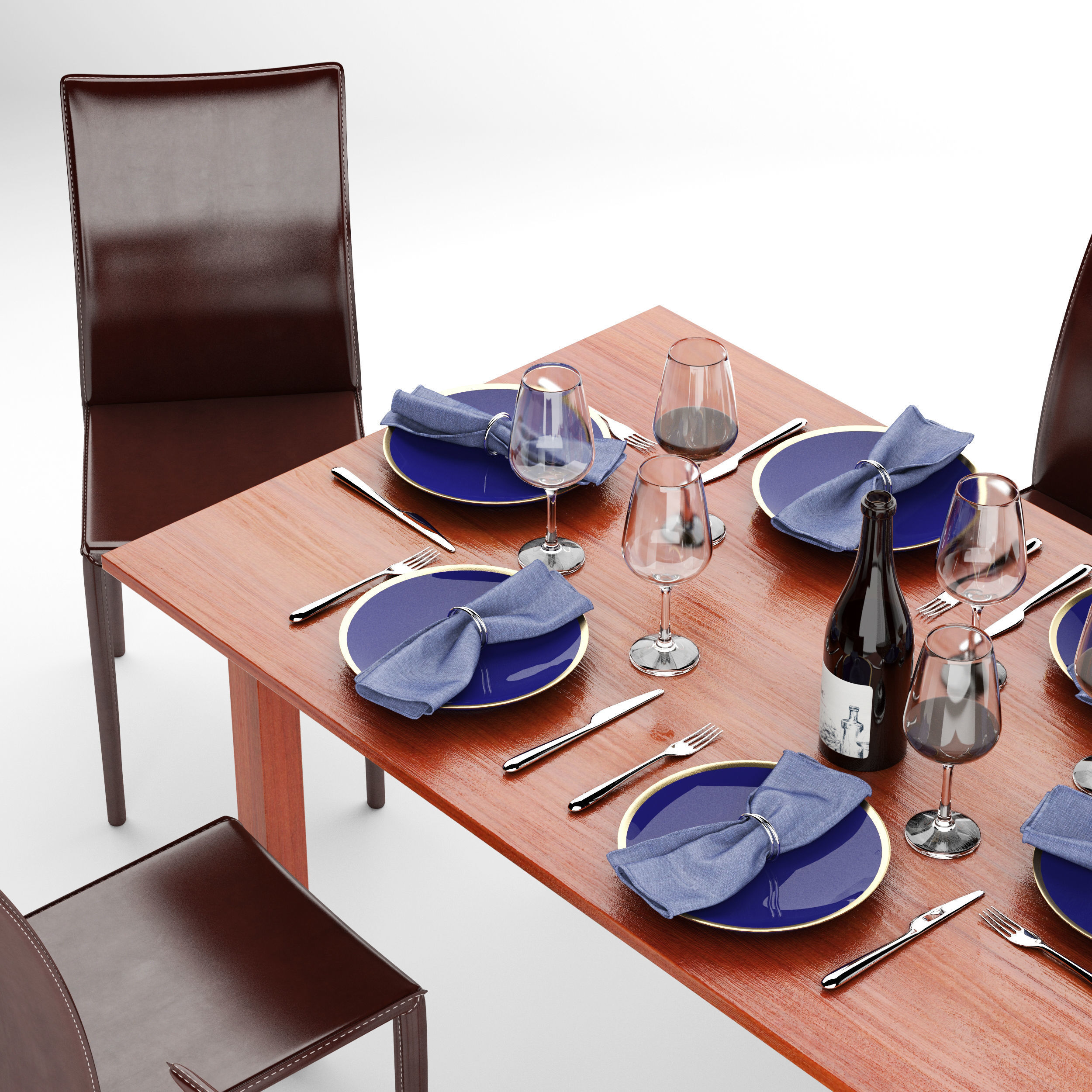 Scandanivian dining table set design  3D model_3
