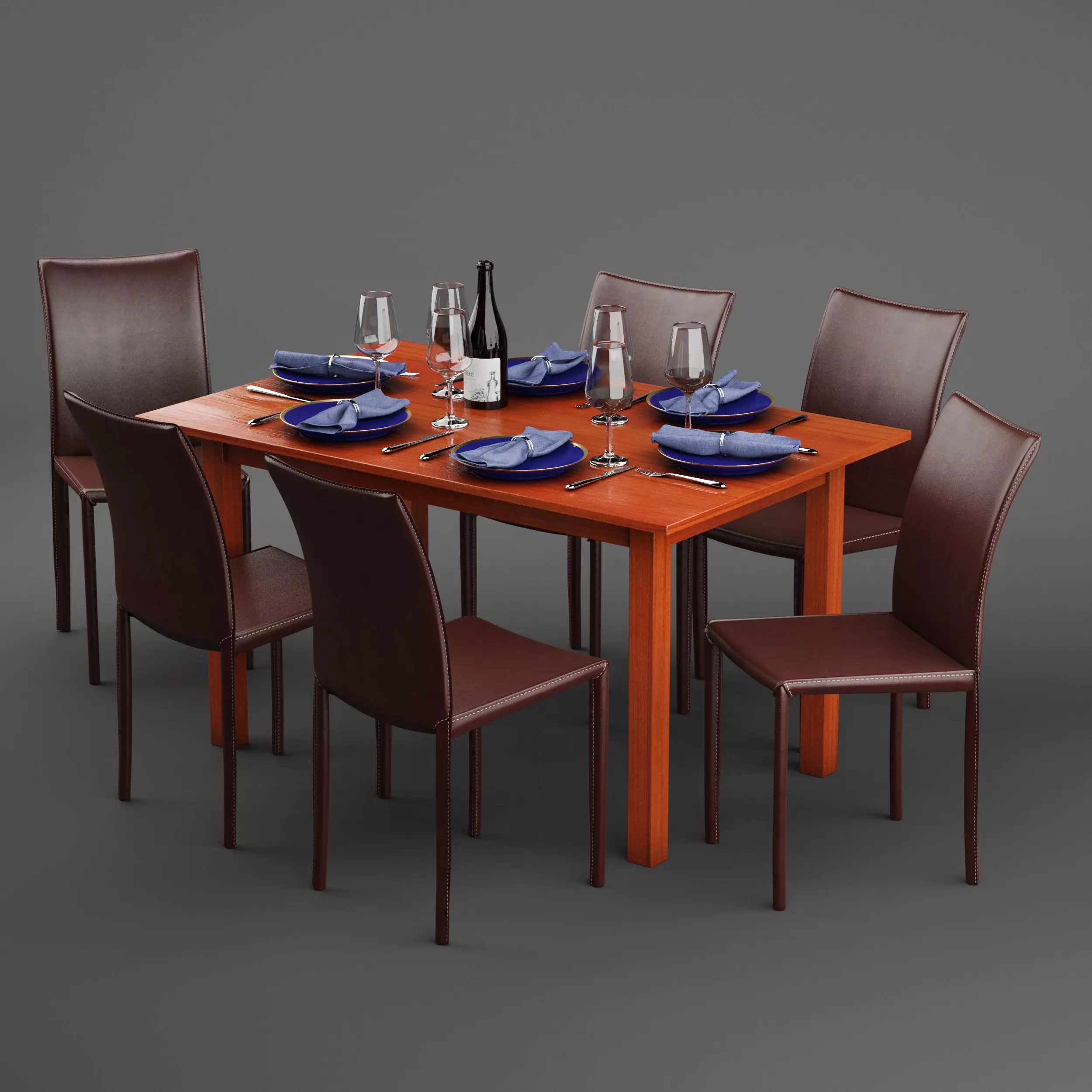 Scandanivian dining table set design  3D model_0