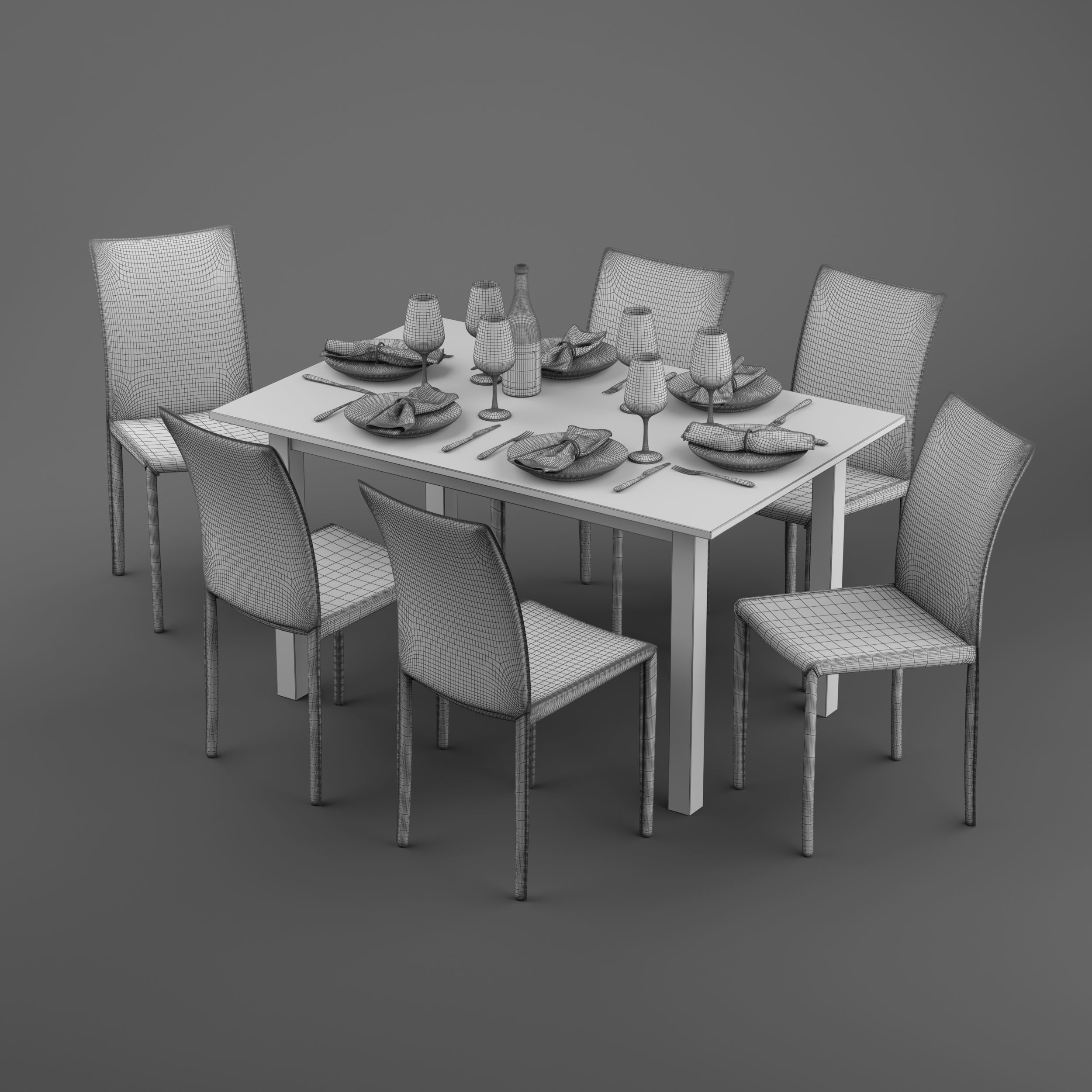 Scandanivian dining table set design  3D model_4